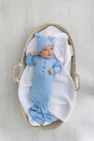 Newborn Knotted Gown & Hat Set Baby Blue, Newborn Clothes for Boys