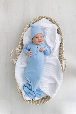 Newborn Knotted Gown & Hat Set Baby Blue, Newborn Clothes for Boys