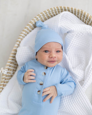 Newborn Knotted Gown & Hat Set Baby Blue, Newborn Clothes for Boys