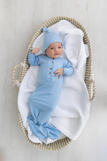 Newborn Knotted Gown & Hat Set Baby Blue, Newborn Clothes for Boys - MOOGCO Baby