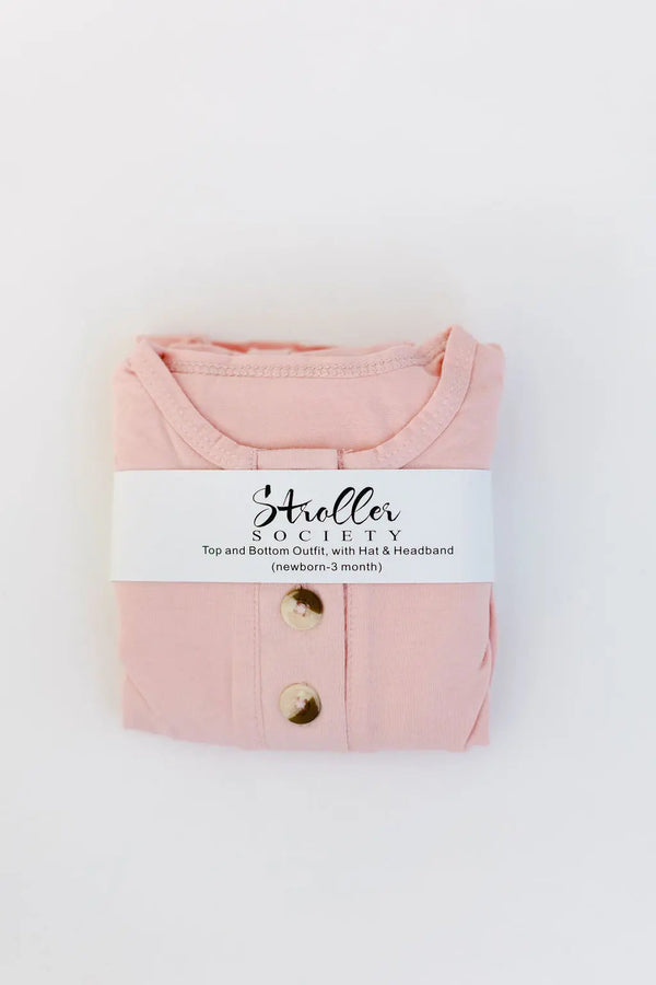 Top and Bottom Outfit, Hat and Headband Set (Newborn - 12 months) - Pink - MOOGCO Baby