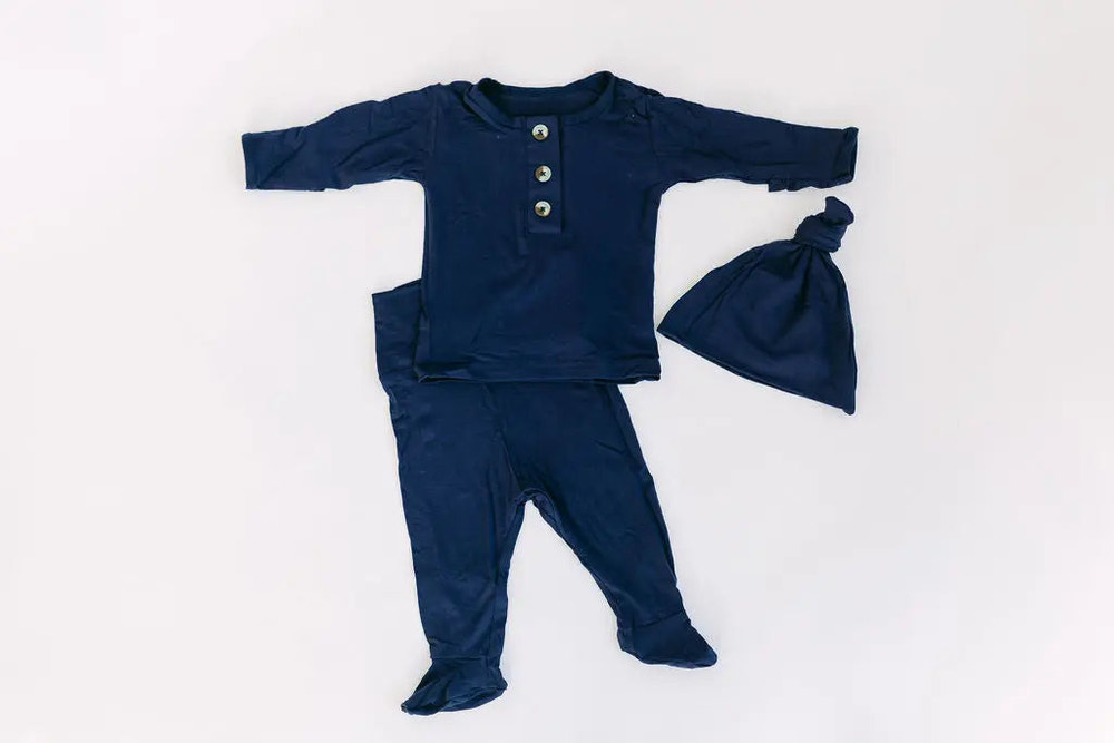 3-Piece Baby Outfit - Newborn Take Home Outfit - Navy Blue - MOOGCO Baby