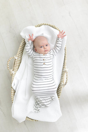 Knotted Baby Gown Set - Black Stripes (Newborn-3 months) - MOOGCO Baby