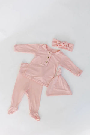 Top and Bottom Outfit, Hat and Headband Set (Newborn - 12 months) - Pink - MOOGCO Baby