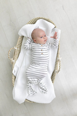Knotted Baby Gown Set - Black Stripes (Newborn-3 months) - MOOGCO Baby