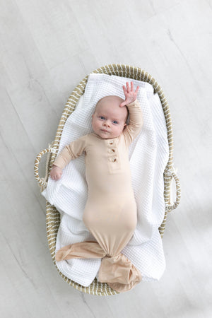 Knotted Baby Gown Set - Sand (Newborn-3 months) - MOOGCO Baby