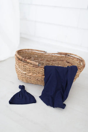 Swaddle Blanket and Hat Set - Navy Blue - MOOGCO Baby