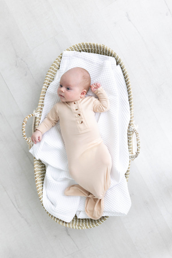 Knotted Baby Gown Set - Sand (Newborn-3 months)