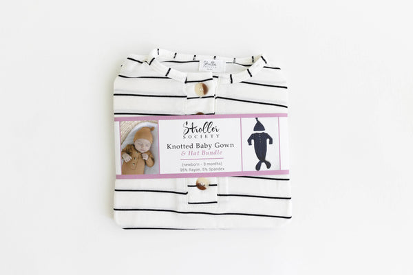 Knotted Baby Gown Set - Black Stripes (Newborn-3 months) - MOOGCO Baby