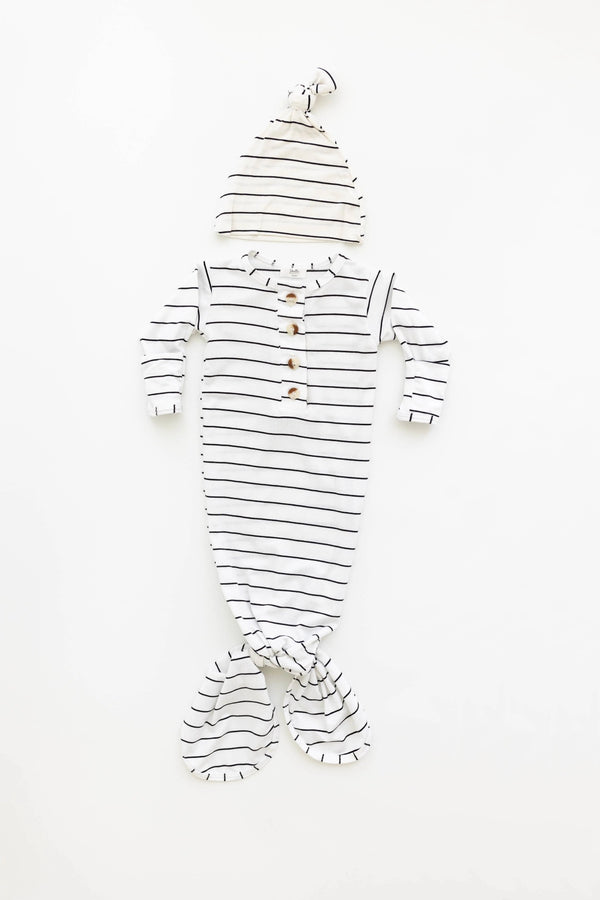 Knotted Baby Gown Set - Black Stripes (Newborn-3 months) - MOOGCO Baby