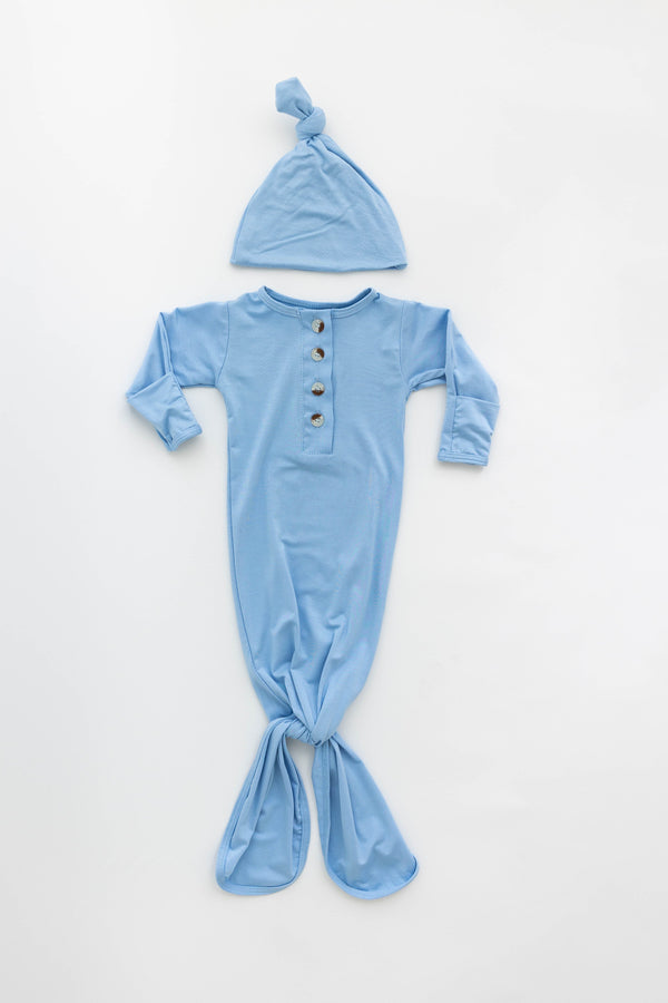 Newborn Knotted Gown & Hat Set Baby Blue, Newborn Clothes for Boys