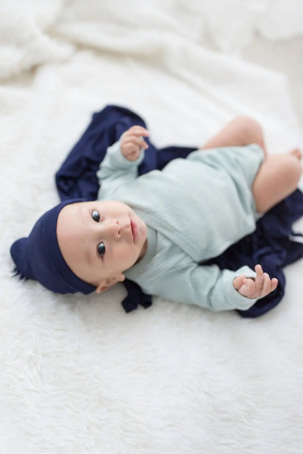 Swaddle Blanket and Hat Set - Navy Blue - MOOGCO Baby