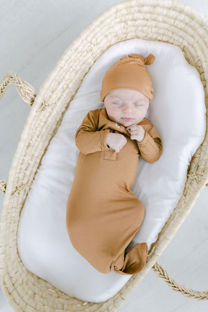 Knotted Baby Gown & Hat Set - Camel Brown (Newborn-3 months)