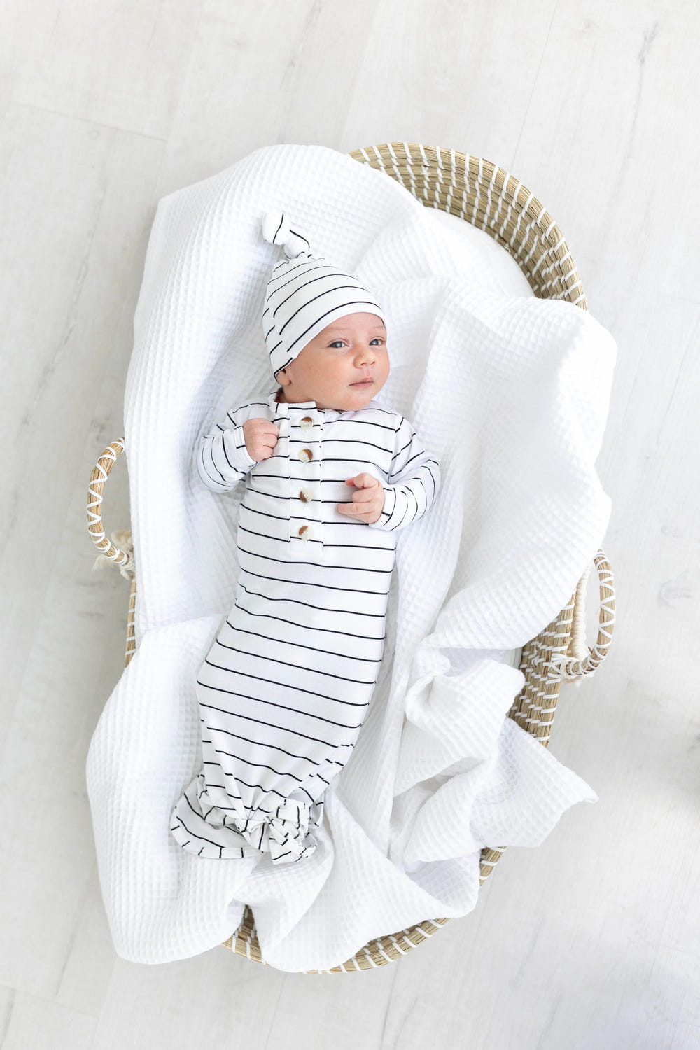 Knotted Baby Gown Set - Black Stripes (Newborn-3 months) - MOOGCO Baby