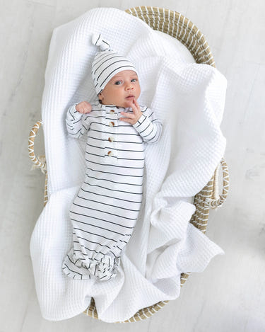 Knotted Baby Gown Set - Black Stripes (Newborn-3 months) - MOOGCO Baby