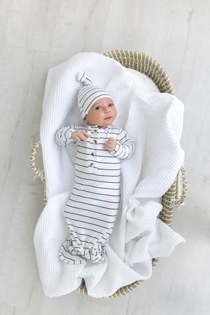 Knotted Baby Gown Set - Black Stripes (Newborn-3 months) - MOOGCO Baby