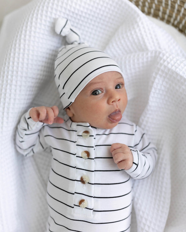 Knotted Baby Gown Set - Black Stripes (Newborn-3 months) - MOOGCO Baby