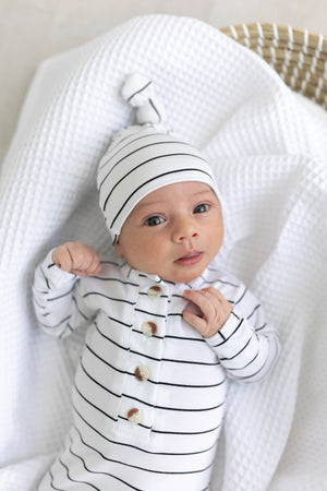 Knotted Baby Gown Set - Black Stripes (Newborn-3 months) - MOOGCO Baby