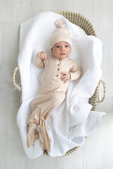 Knotted Baby Gown Set - Sand (Newborn-3 months) - MOOGCO Baby