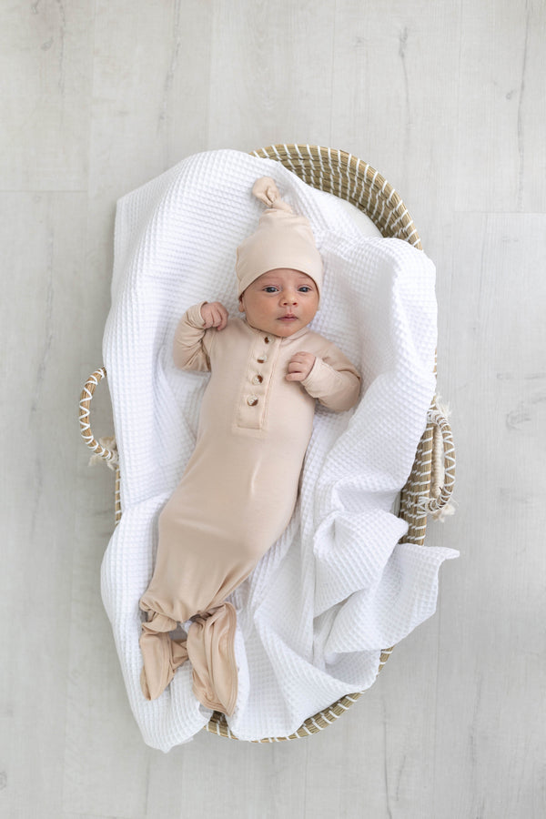 Knotted Baby Gown Set - Sand (Newborn-3 months)