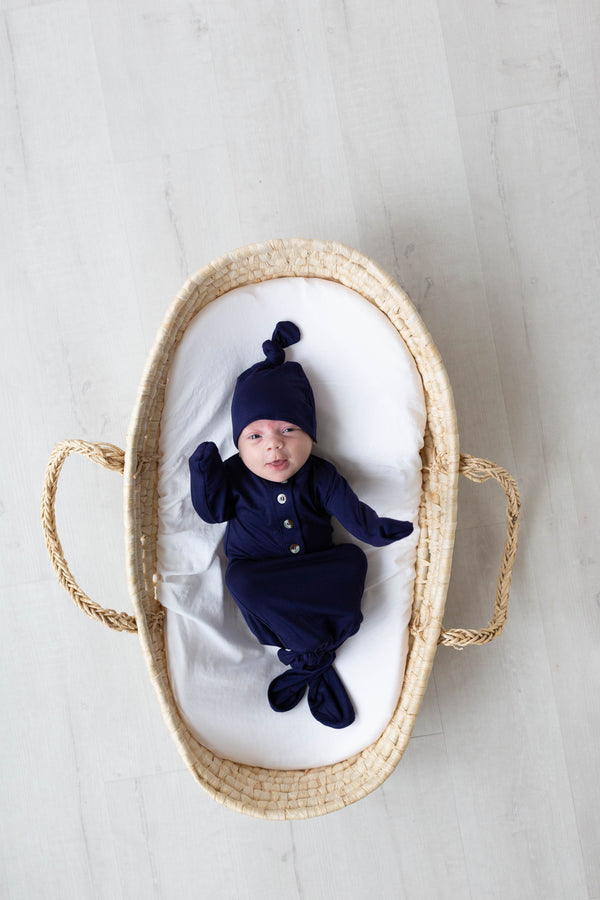 Newborn Knotted Gown and Hat Set Navy Blue, Newborn Clothes for Boys