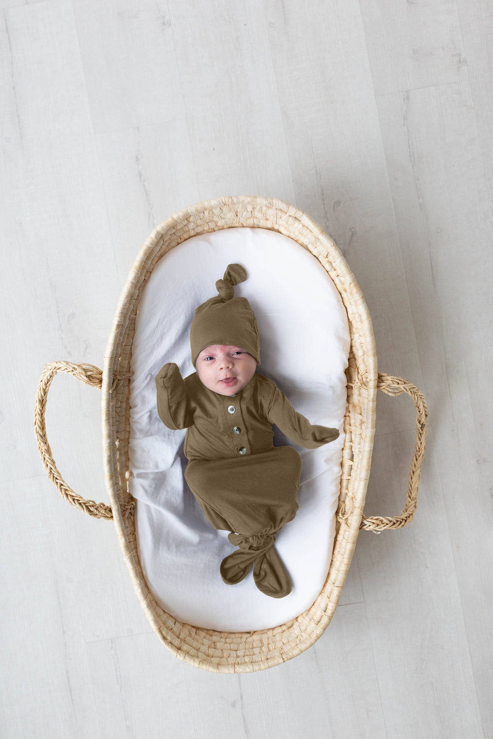 Newborn Knotted Gown and Hat Set Army Green, Olive Green, Newborn Clothes for Boys