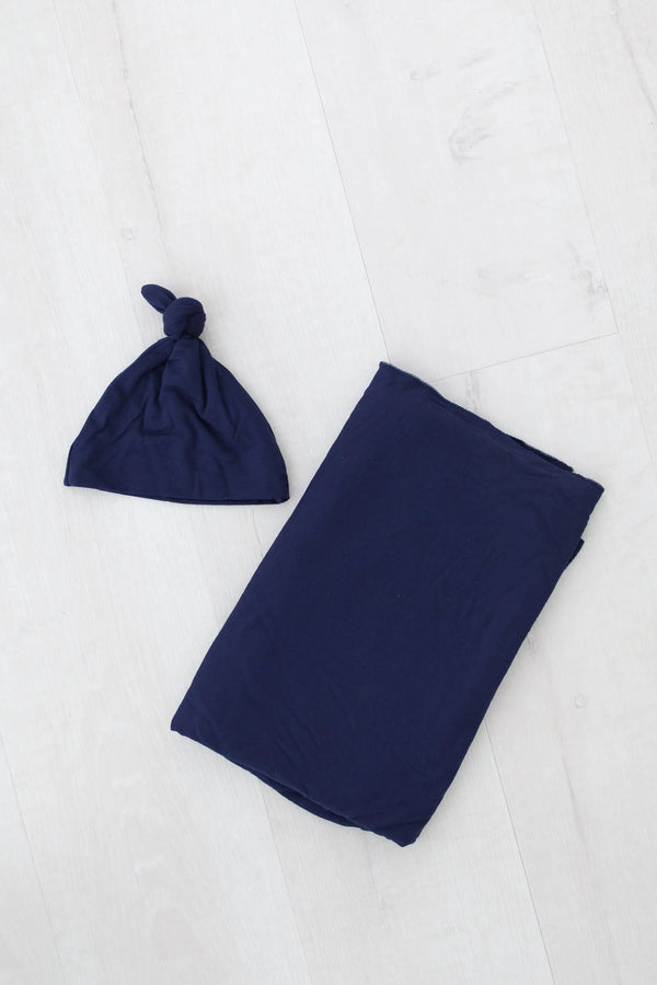Swaddle Blanket and Hat Set - Navy Blue - MOOGCO Baby