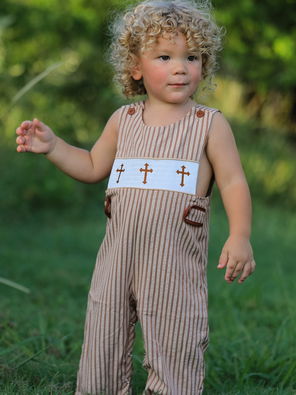 Stripe Smocked Church Christ Bishop Christening Toddler Boys' Romper