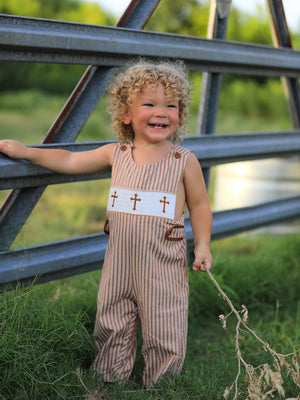 Stripe Smocked Church Christ Bishop Christening Toddler Boys' Romper