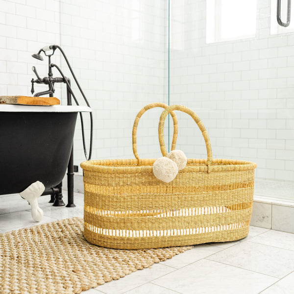 Modern Open Weave<br> African Moses Basket <br>No Hood<br> Vegan Handle