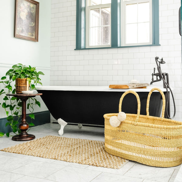 Modern Open Weave<br> African Moses Basket <br>No Hood<br> Vegan Handle