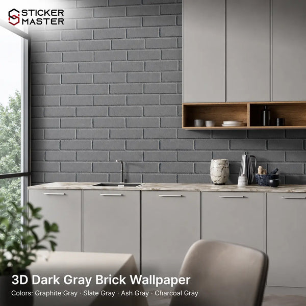 3D Dark Gray Brick Wallpaper / Industrial Brick Wall Mural by Sticker Master