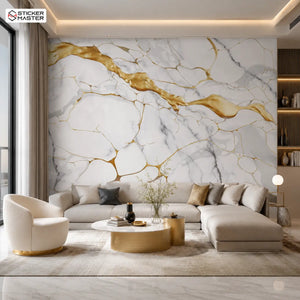 Golden Vein Marble Wallpaper Mural | Luxury Gold Stone Decor