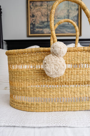 Modern Open Weave<br> African Moses Basket <br>No Hood<br> Vegan Handle