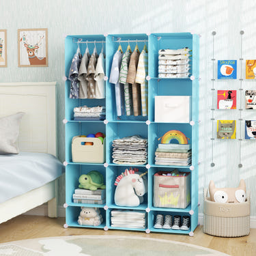 Modular Baby Wardrobe with 13 Cubes and Hanging Rod and Shelves Stackable