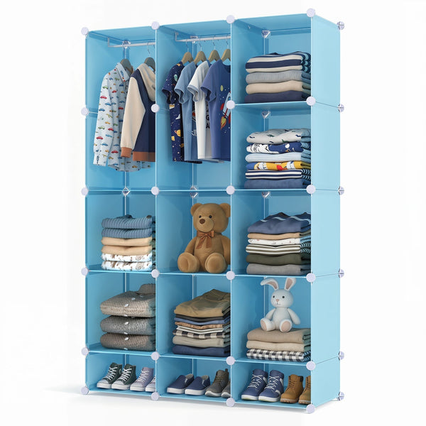 13-Cube Modular Kids Wardrobe with Hanging Rod and Shelves