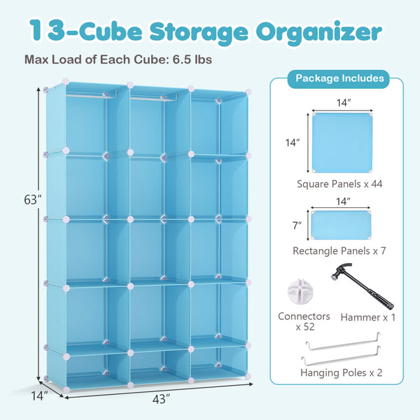 Modular Baby Wardrobe with 13 Cubes and Hanging Rod and Shelves Stackable