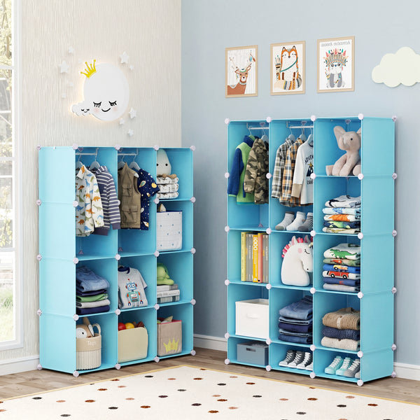 Modular Baby Wardrobe with 13 Cubes and Hanging Rod and Shelves Stackable