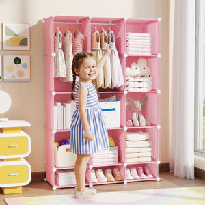 Modular Baby Wardrobe with 13 Cubes and Hanging Rod and Shelves Stackable
