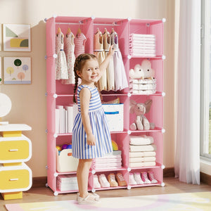 13-Cube Modular Kids Wardrobe with Hanging Rod and Shelves