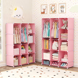 Modular Baby Wardrobe with 13 Cubes and Hanging Rod and Shelves Stackable