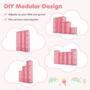 Modular Baby Wardrobe with 13 Cubes and Hanging Rod and Shelves Stackable