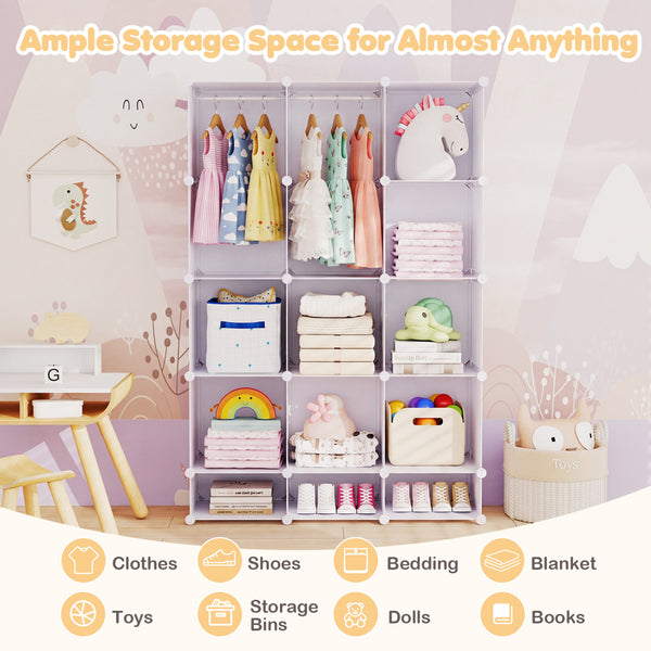 Modular Baby Wardrobe with 13 Cubes and Hanging Rod and Shelves Stackable