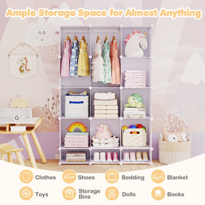 13-Cube Modular Kids Wardrobe with Hanging Rod and Shelves
