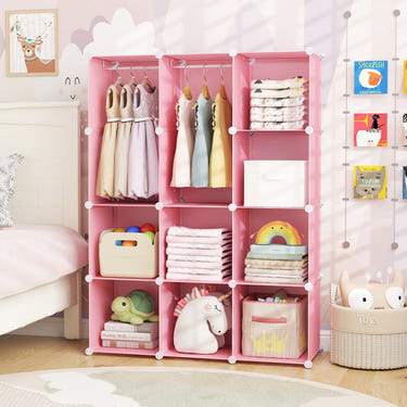 Modular Baby Wardrobe with 10 Cubes & Hanging Rod and Shelves Stackable