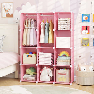 Modular Baby Wardrobe with 10 Cubes & Hanging Rod and Shelves Stackable