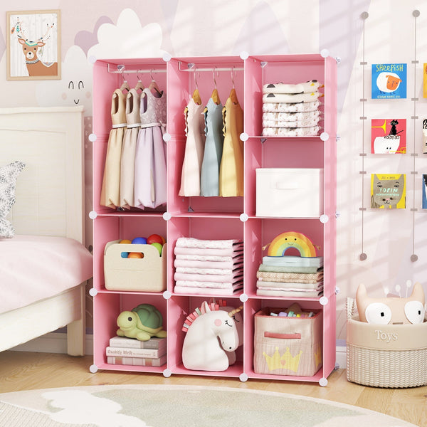 Modular Kids Wardrobe with 10 Cubes & Hanging Rod