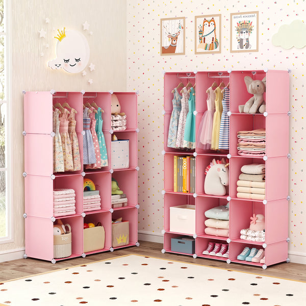 Modular Baby Wardrobe with 10 Cubes & Hanging Rod and Shelves Stackable