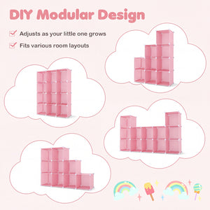 Modular Baby Wardrobe with 10 Cubes & Hanging Rod and Shelves Stackable