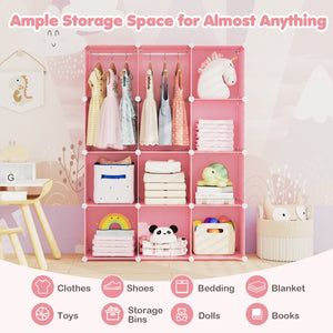 Modular Baby Wardrobe with 10 Cubes & Hanging Rod and Shelves Stackable